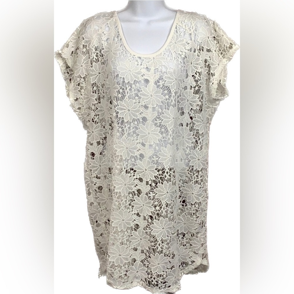 L XL Beach Coverup Lace Crochet Swimsuit Cover Up Swimming Suit Top Blouse Shirt